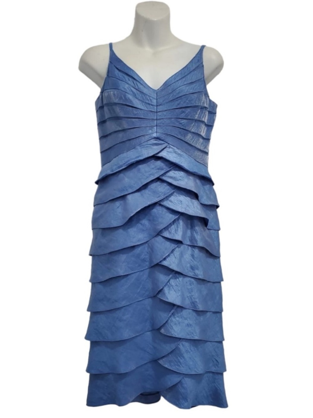 Adrianna Papell Shimmer Blue Layered Dress Sheer Paneled Sweetheart Bodice 12